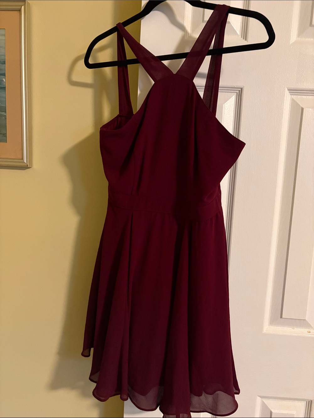 Lulu's Wine Red Cross-Back Chiffon Mini Dress